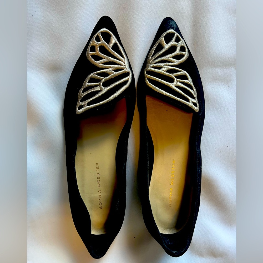 Sophia Webster BeBe Flat in black and rose gold size 37.5